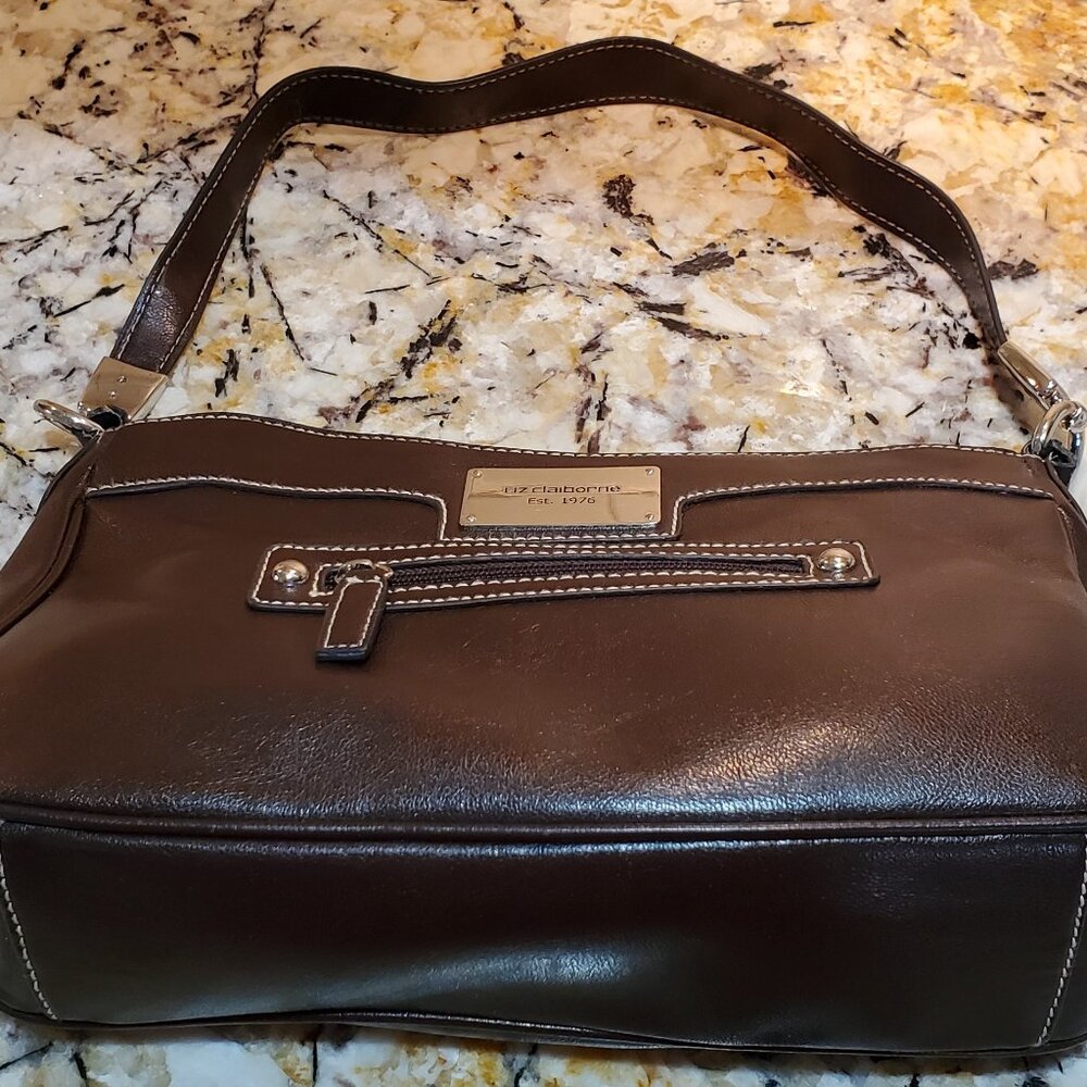 Liz Claiborne Purse Medium Faux Leather Handbag Auburn Brown Zipper Close Pocket